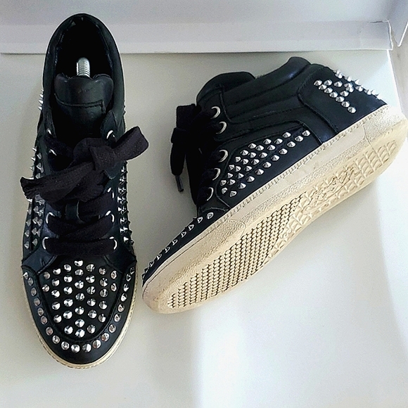 ASH Limited Zest black leather hitop sneaker with silver studs - Picture 1 of 8